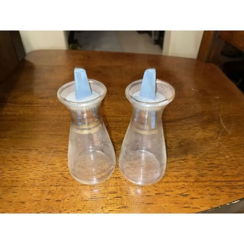 Vintage‎ Set PYREX Oil and Vinegar Cruets Gold Bands with Stoppers Made in USA